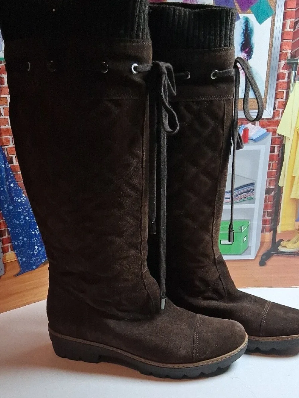 Aquatalia Dark Brown Suede Over-the-Knee Boots with Knit Cuff
